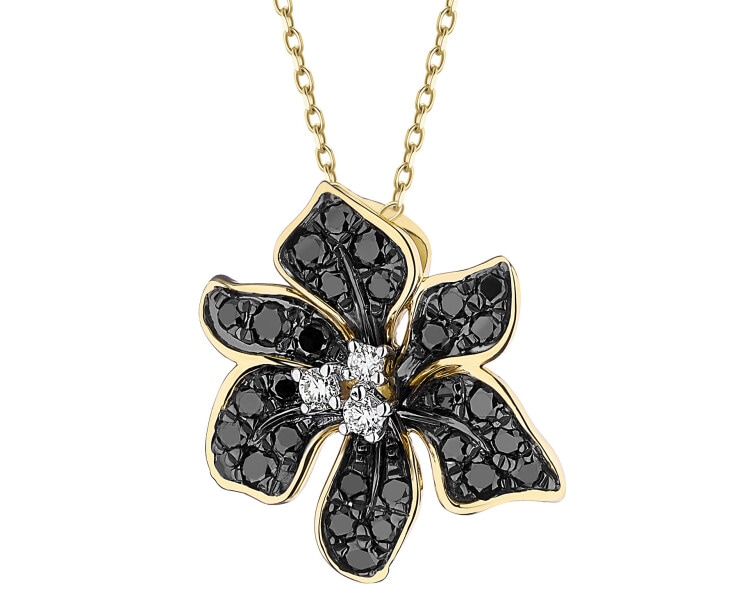 Naszyjnik z żółtego złota z brylantami - kwiat - 0,36 ct - próba 585