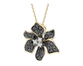 Naszyjnik z żółtego złota z brylantami - kwiat - 0,36 ct - próba 585