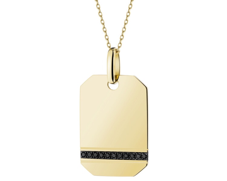 Zawieszka z żółtego złota z czarnymi brylantami - nieśmiertelnik - 0,05 ct - próba 585