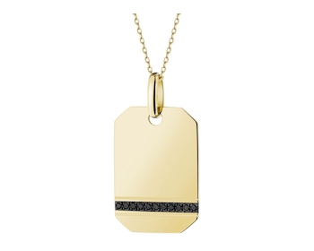 Zawieszka z żółtego złota z czarnymi brylantami - nieśmiertelnik - 0,05 ct - próba 585