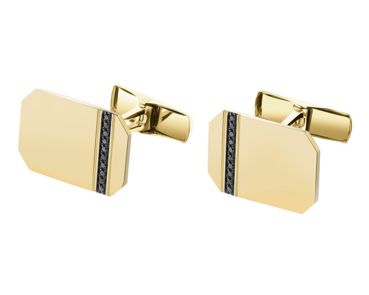 Spinki do mankietów z żółtego złota z brylantami - 0,08 ct - próba 585
