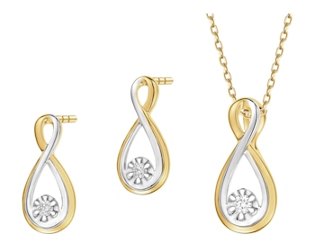 Zawieszka i kolczyki z żółtego złota z brylantami - komplet - 0,06 ct - próba 375
