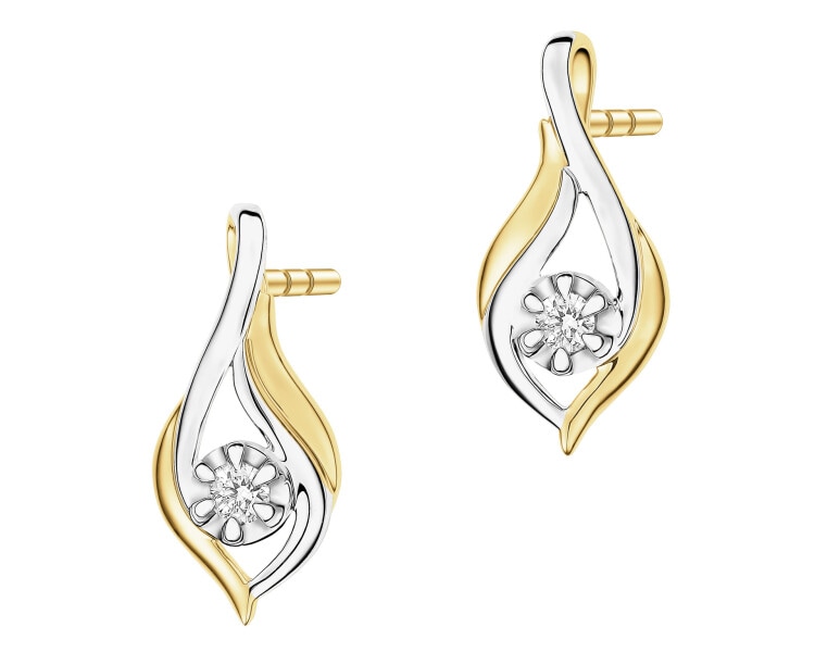 Kolczyki z żółtego złota z brylantami - 0,03 ct - próba 