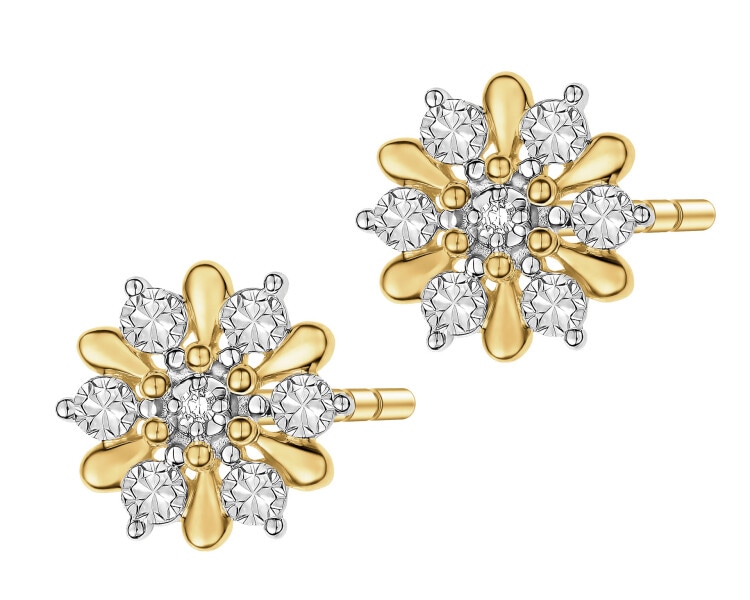 Kolczyki z żółtego złota z diamentami - 0,008 ct - próba 375