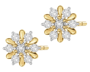 Kolczyki z żółtego złota z diamentami - 0,008 ct - próba 375