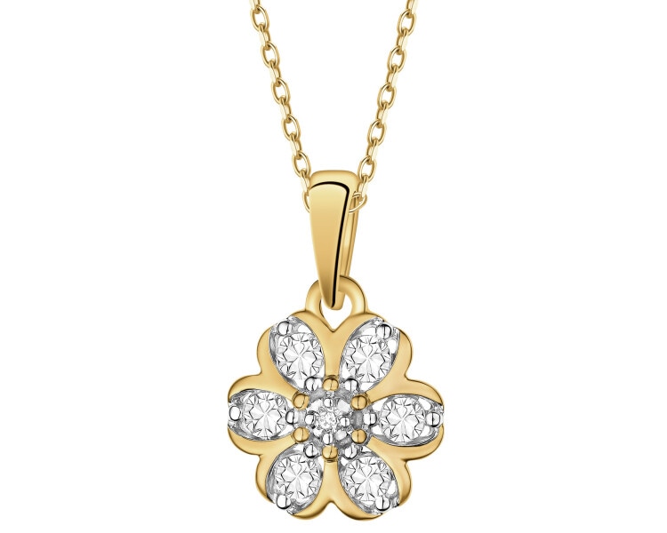 Zawieszka z żółtego złota z diamentem - kwiat - 0,007 ct - próba 375