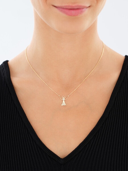 Naszyjnik z żółtego złota z diamentami - anioł, serce - 0,01 ct - próba 585