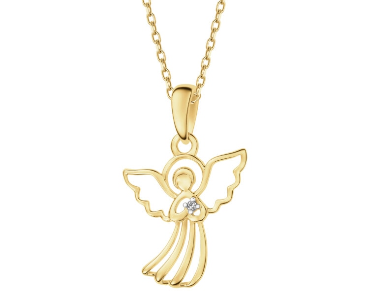 Zawieszka z żółtego złota z diamentem - aniołek - 0,003 ct - próba 375