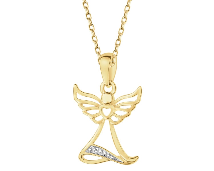 Zawieszka z żółtego złota z diamentem - aniołek - 0,003 ct - próba 585