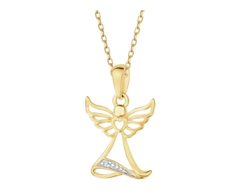 Zawieszka z żółtego złota z diamentem - aniołek - 0,003 ct - próba 585