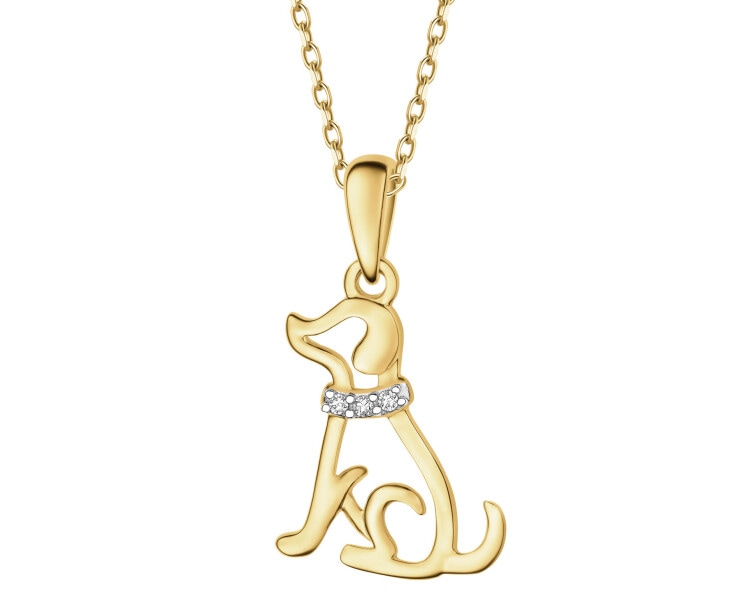 Zawieszka z żółtego złota z diamentami - piesek - 0,01 ct - próba 375