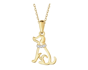 Zawieszka z żółtego złota z diamentami - piesek - 0,01 ct - próba 375