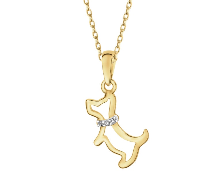 Zawieszka z żółtego złota z diamentami - piesek - 0,01 ct - próba 585