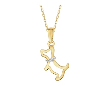 Zawieszka z żółtego złota z diamentami - piesek - 0,01 ct - próba 585