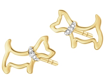 Kolczyki z żółtego złota z diamentami - piesek - 0,006 ct - próba 585