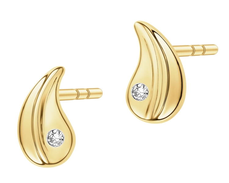 Kolczyki z żółtego złota z diamentami - 0,01 ct - próba 585