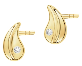 Kolczyki z żółtego złota z diamentami - 0,01 ct - próba 585
