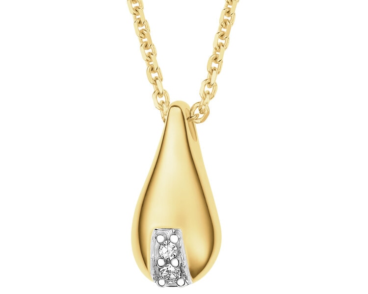 Naszyjnik z żółtego złota z diamentami - łezka - 0,01 ct - próba 585