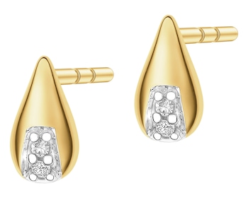 Kolczyki z żółtego złota z diamentami - łezki - 0,01 ct - próba 585