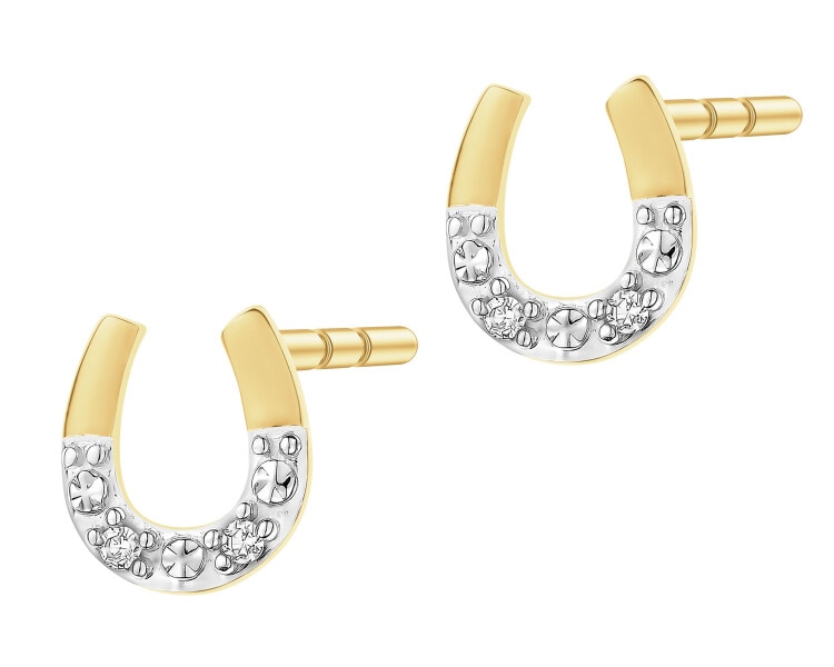 Kolczyki z żółtego złota z diamentami - podkowa - 0,01 ct - próba 375