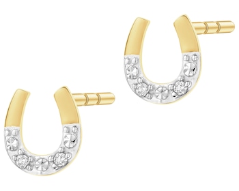 Kolczyki z żółtego złota z diamentami - podkowa - 0,01 ct - próba 375