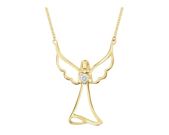 Naszyjnik z żółtego złota z diamentem - aniołek, serce - 0,04 ct - próba 375