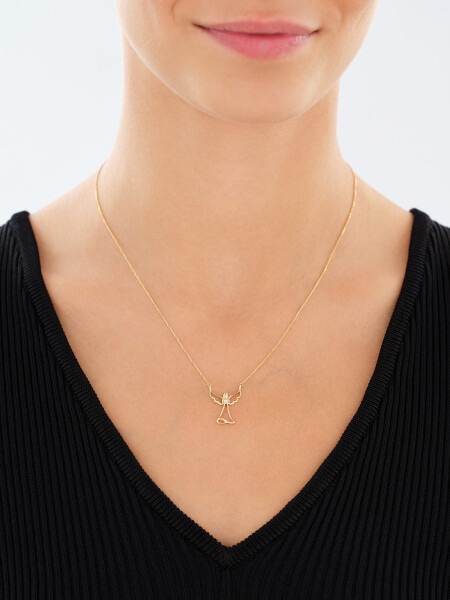 Naszyjnik z żółtego złota z diamentem - aniołek, serce - 0,004 ct - próba 375