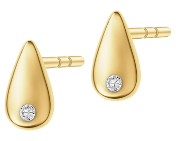 Kolczyki z żółtego złota z diamentami - łezki - 0,01 ct - próba 375