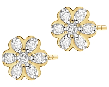 Kolczyki z żółtego złota z diamentami - kwiat - 0,01 ct - próba 375