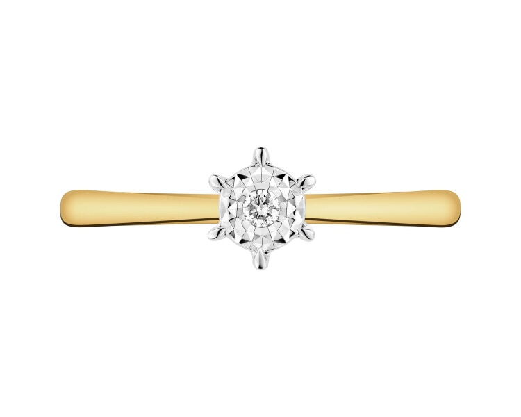 Pierścionek z żółtego i białego złota z brylantem - 0,02 ct - próba 585