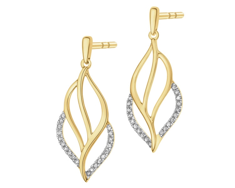 Kolczyki z żółtego złota z diamentami - 0,05 ct - próba 375