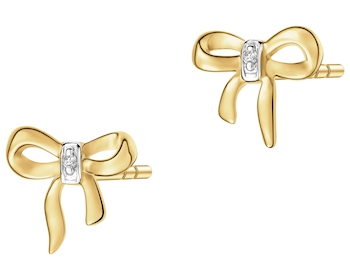 Kolczyki z żółtego złota z diamentami - kokardki - 0,006 ct - próba 585