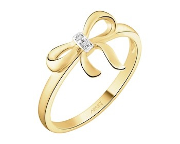 Prsten ze žlutého zlata s diamanty - mašle - 0,008 ct - ryzost 585