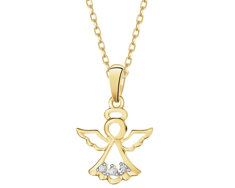 Zawieszka z żółtego złota z diamentami - aniołek - 0,02 ct - próba 585