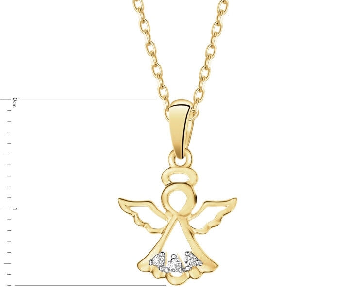 Zawieszka z żółtego złota z diamentami - aniołek - 0,02 ct - próba 585