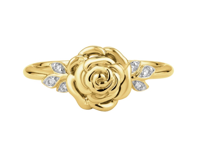 9 K Rhodium-Plated Yellow Gold Ring with Diamonds - 0,02 ct - fineness 14 K