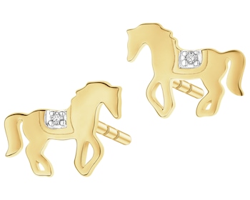 Kolczyki z żółtego złota z diamentami - konie - 0,006 ct - próba 585