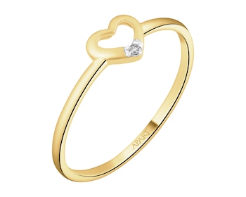 Pierścionek z żółtego złota z diamentem - serce - 0,004 ct - próba 585