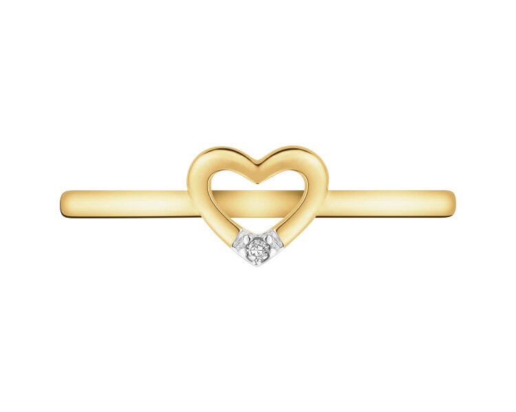 Pierścionek z żółtego złota z diamentem - serce - 0,004 ct - próba 585