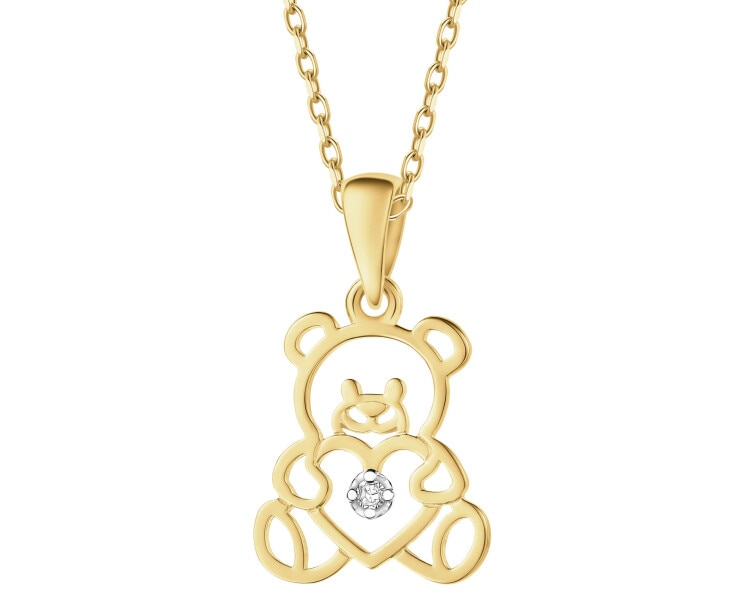 Zawieszka z żółtego złota z diamentem - miś - 0,006 ct - próba 585
