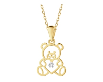 Zawieszka z żółtego złota z diamentem - miś - 0,006 ct - próba 585
