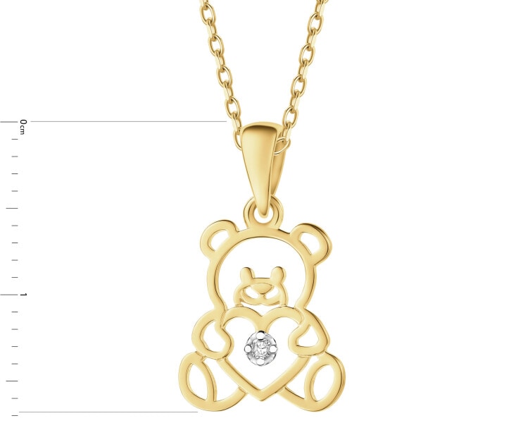 Zawieszka z żółtego złota z diamentem - miś - 0,006 ct - próba 585