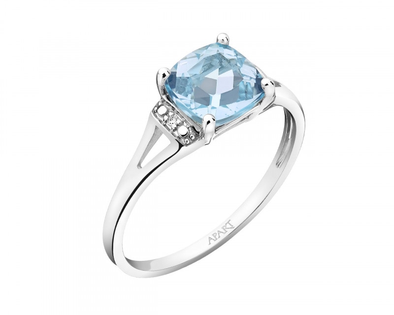 9ct White Gold Ring with Diamonds - fineness 14 K