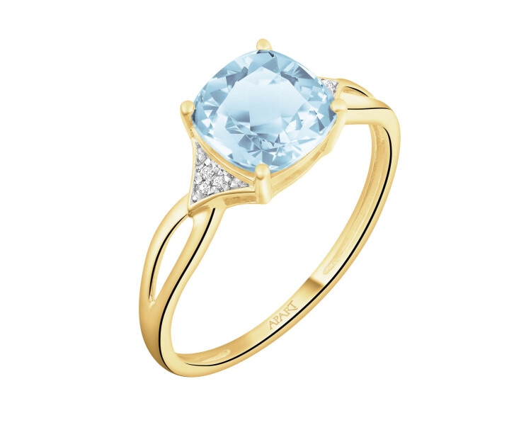 Pierścionek z żółtego złota z diamentami i topazem Sky Blue - próba 585