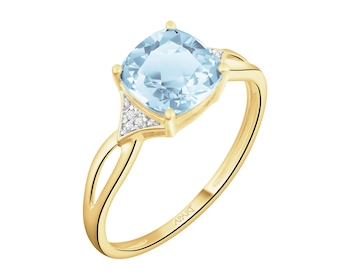 Pierścionek z żółtego złota z diamentami i topazem Sky Blue - próba 585