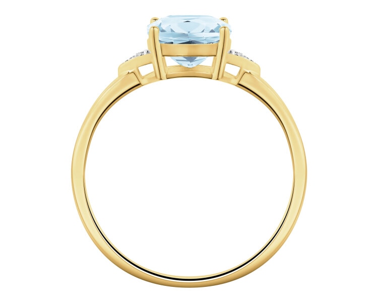 Pierścionek z żółtego złota z diamentami i topazem Sky Blue - próba 585