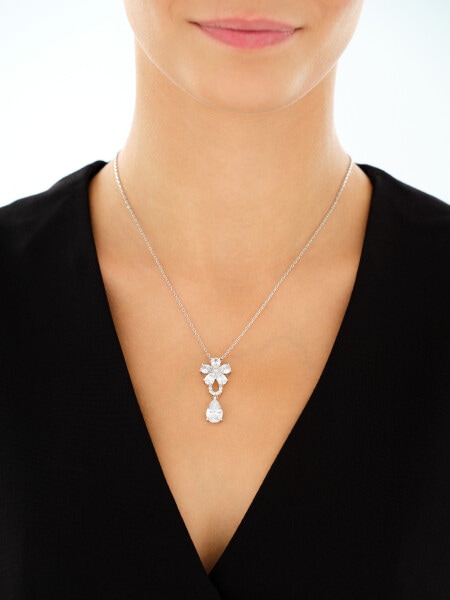 Rhodium-Plated Brass Necklace with Cubic Zirconia