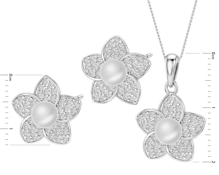 Rhodium Plated Silver Set with Pearl