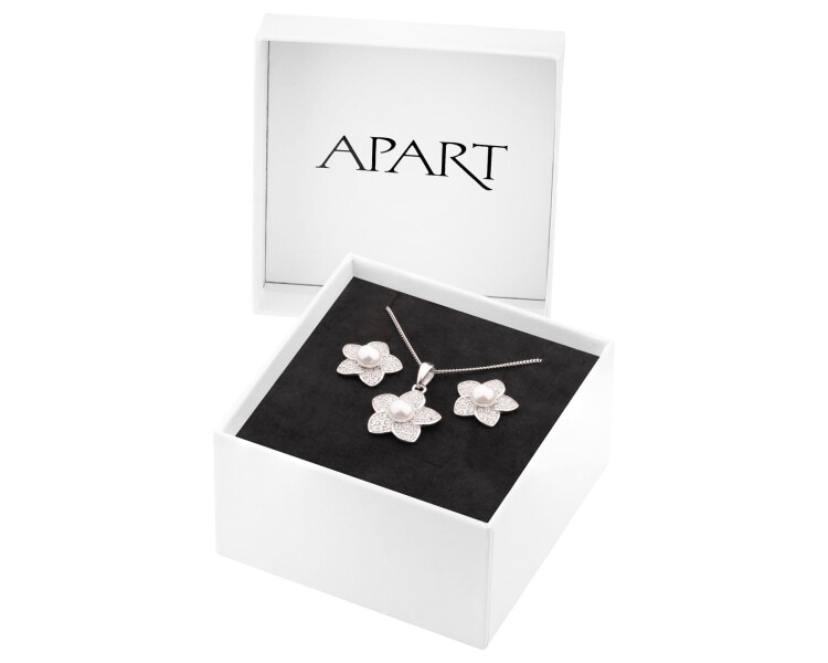 Rhodium Plated Silver Set with Pearl