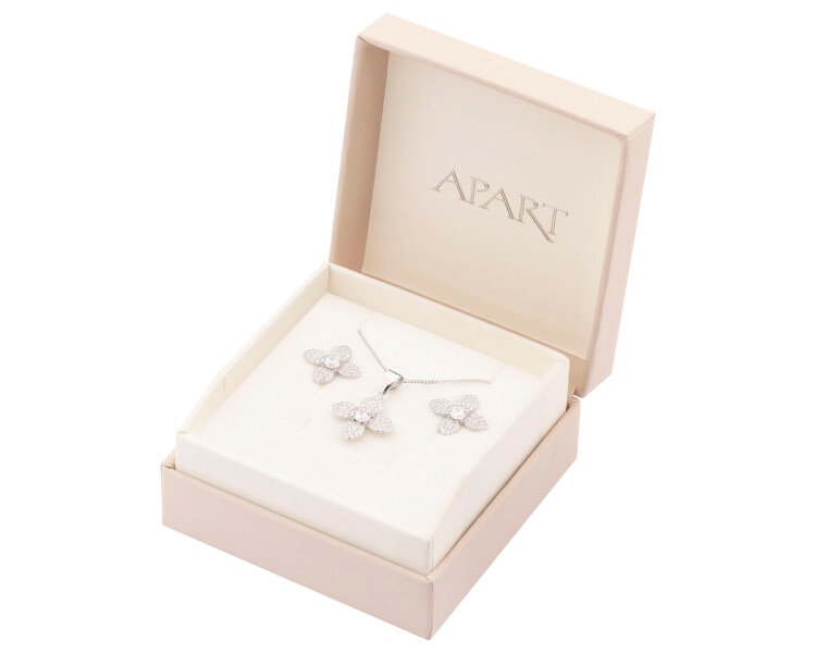 Rhodium Plated Silver Set with Cubic Zirconia